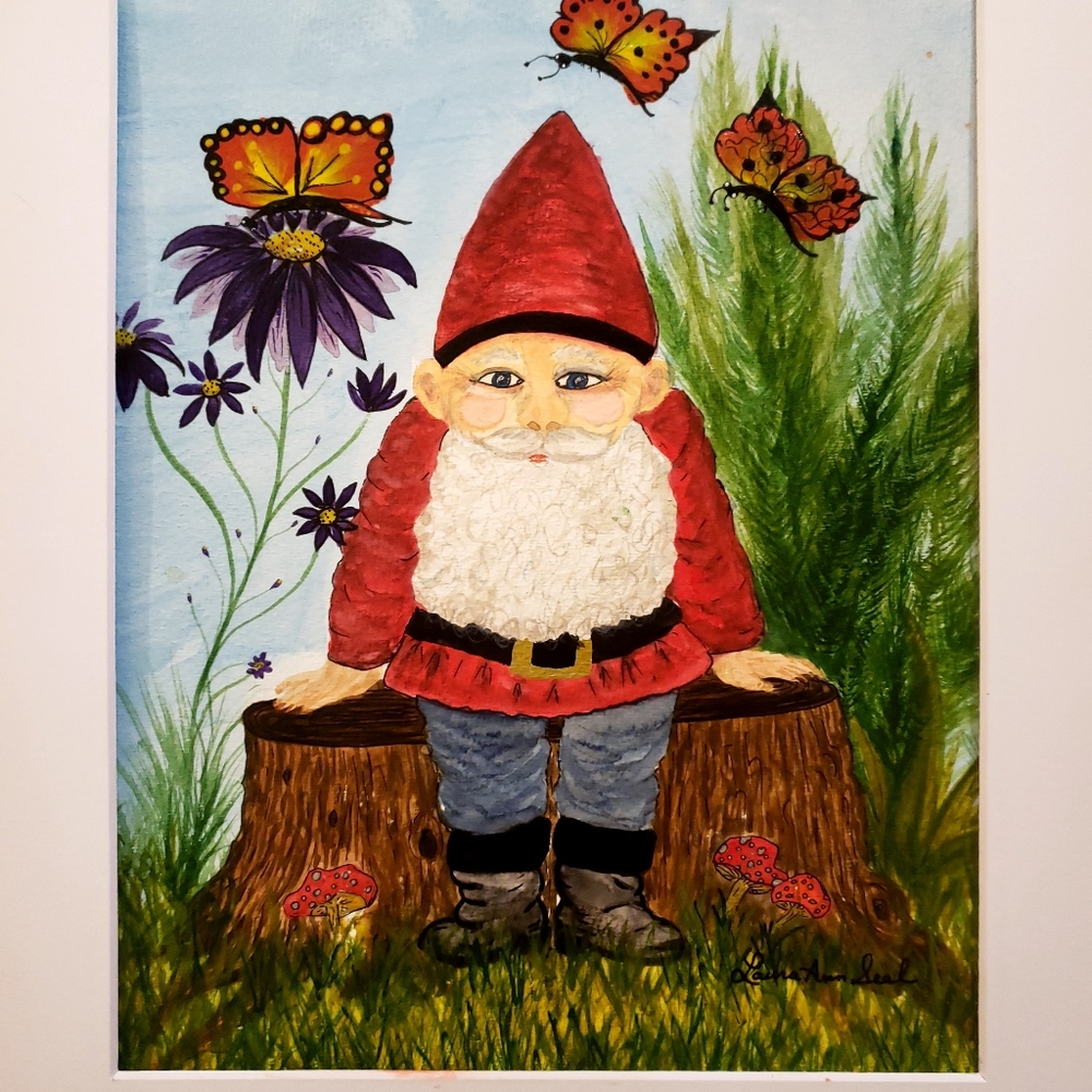 Original watercolor painting Gnome